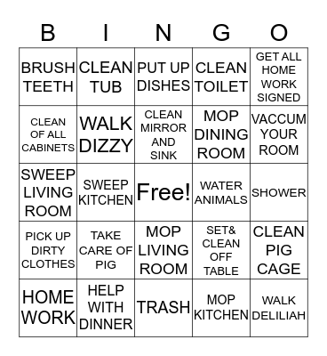 CHORE BINGO Card