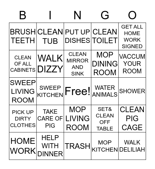 CHORE BINGO Card