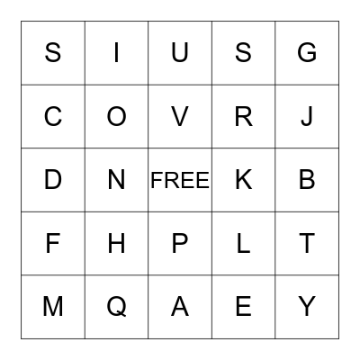 Luke's Alphabet Card Bingo Card