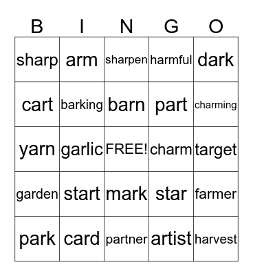 ar words Bingo Card