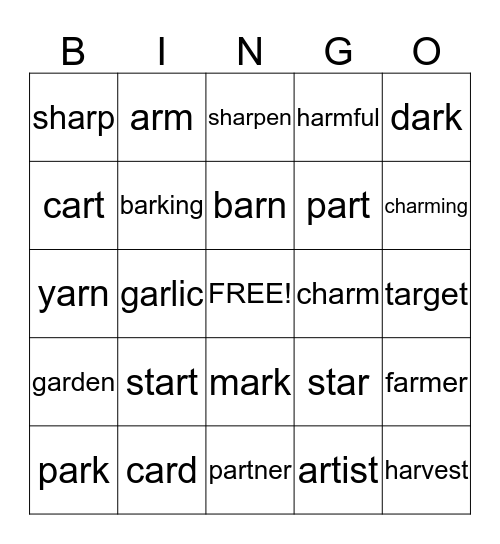 ar words Bingo Card