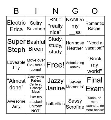 Student Nurse Bingo Card