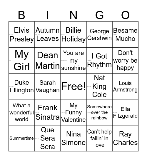 Musical Bingo Card