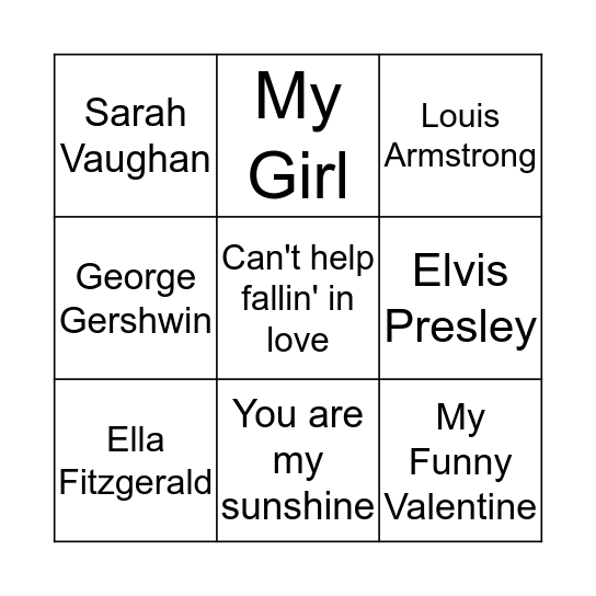 Musical Bingo Card