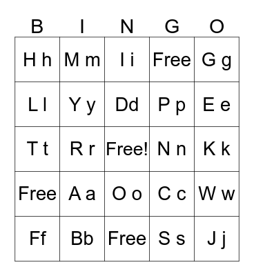 upper and lower case letters Bingo Card