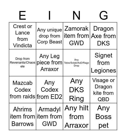 Respite PvM Bingo Card