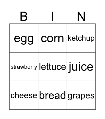 FOOD BINGO Card