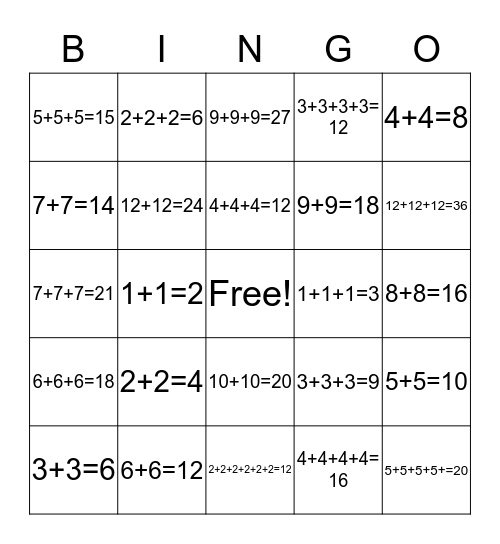 Fun With Arrays! Bingo Card