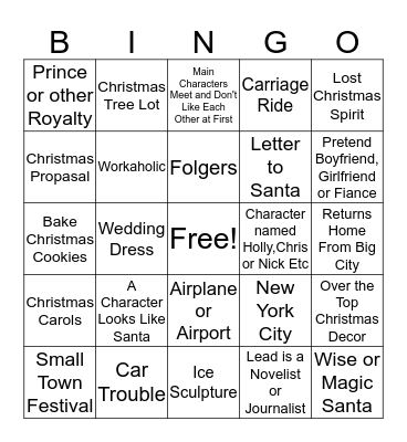 Hallmark Christmas Movie Bingo Card