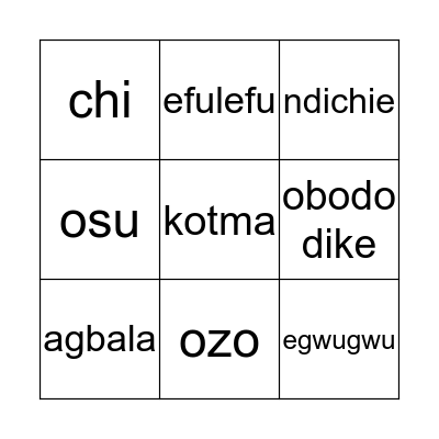 Things Fall Apart Bingo Card