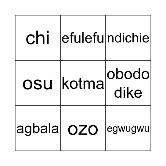 Things Fall Apart Bingo Card