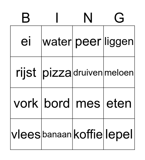 Eten en drinken Bingo Card