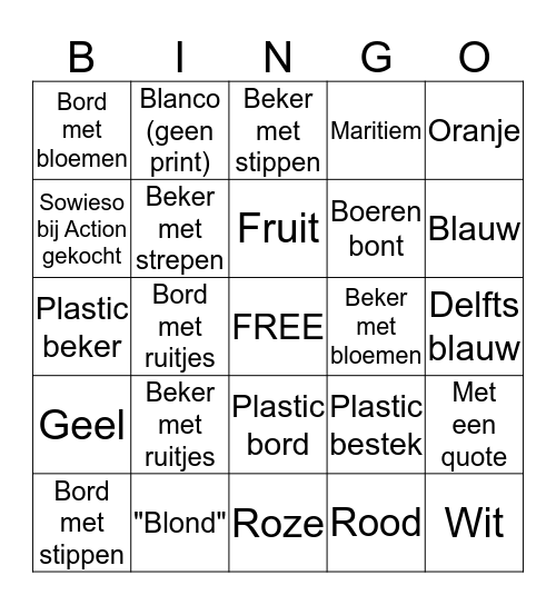 Bord en Beker Bingo Card