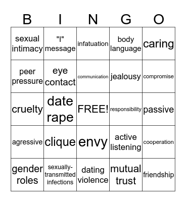 Building Healthy Peer Relationships Bingo Card
