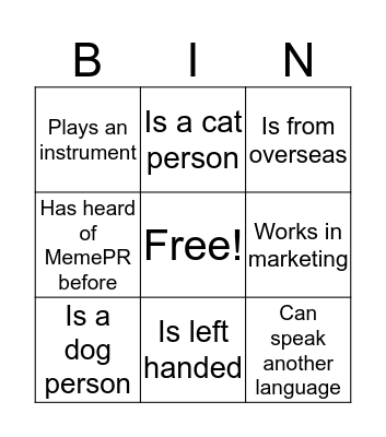 MemePR Bingo Card