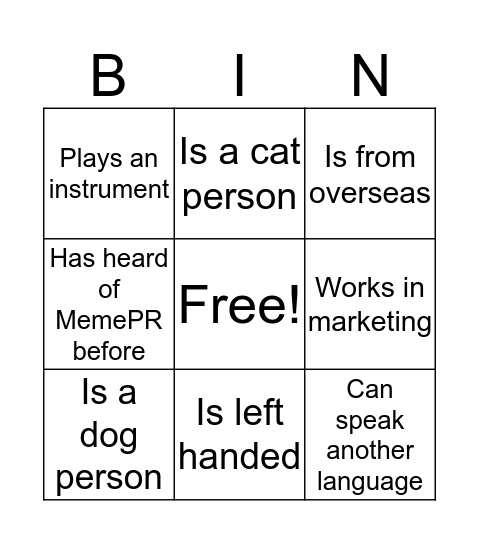 MemePR Bingo Card