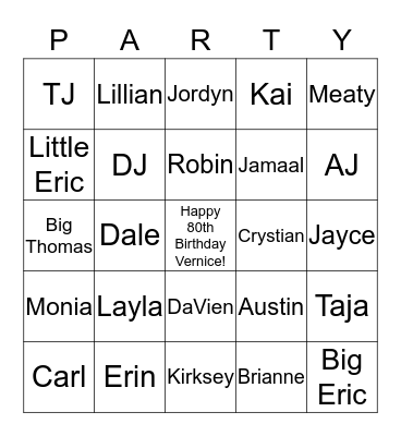 Happy 80th Birthday  Bingo Card
