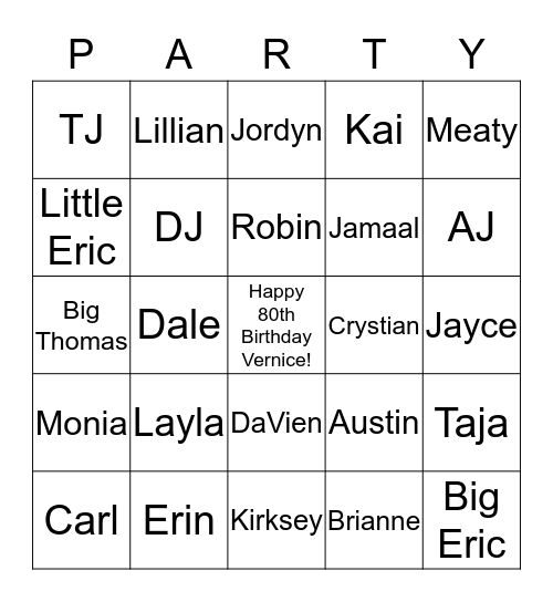 Happy 80th Birthday  Bingo Card