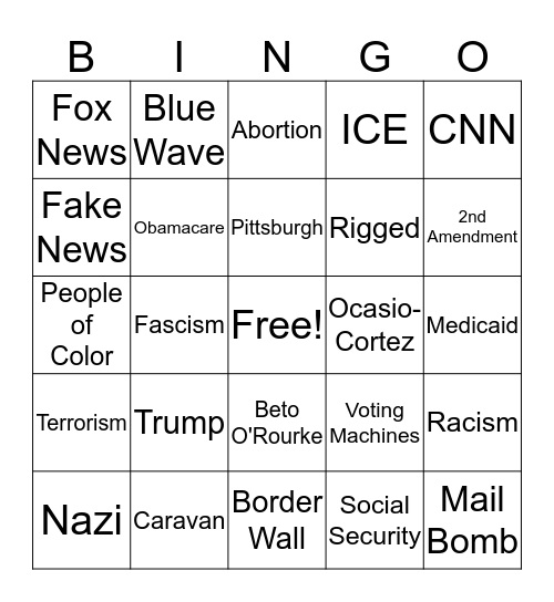 2018 Midterms Bingo Card