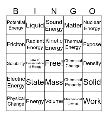 Science Vocab Review  Bingo Card