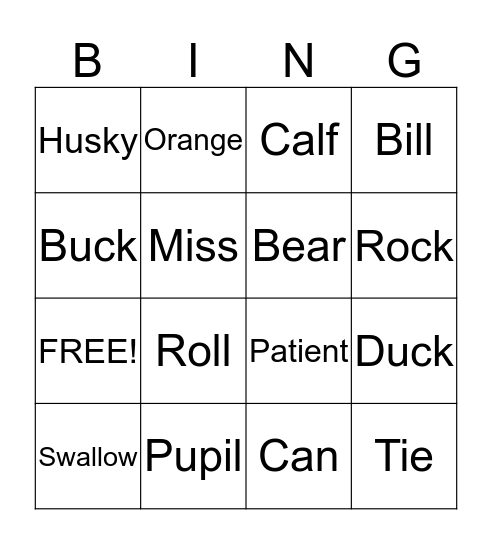 Multiple Meaning Words Bingo Card