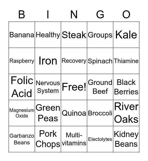 Vitamins Bingo Card