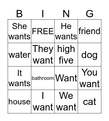 Want Bingo Card