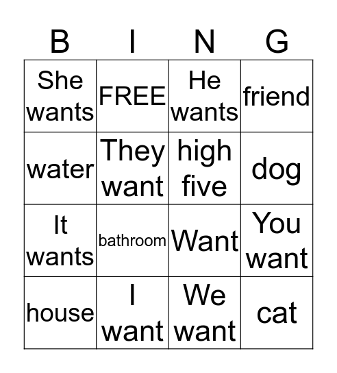 Want Bingo Card