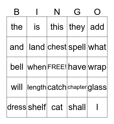 Sight Words Bingo Card