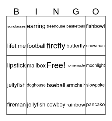Compound Words Bingo Card