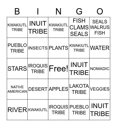 Native BINGO Card