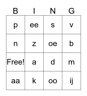 letters Bingo Card