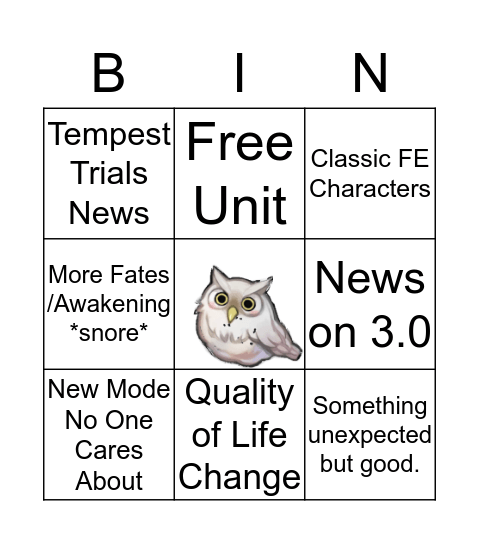 Feh Channel 11/7/18 Bingo Card