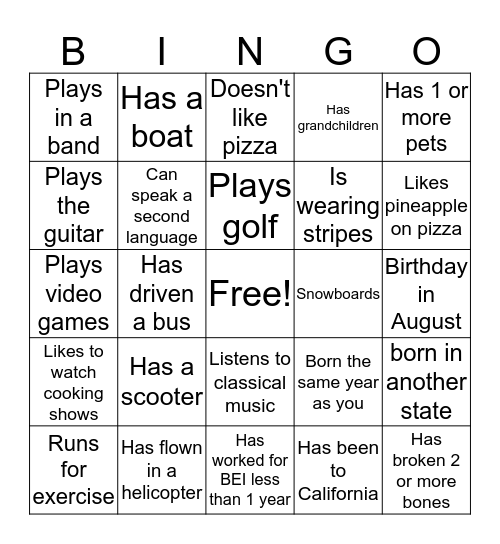 Untitled Bingo Card