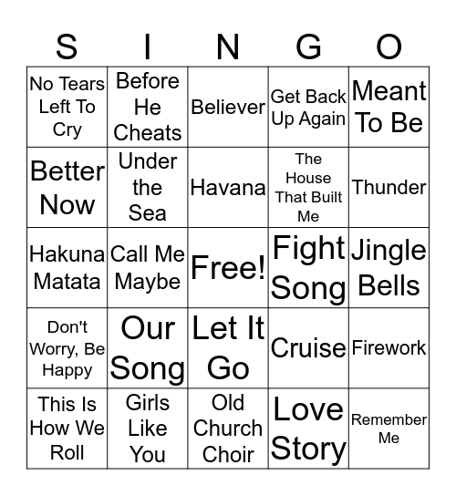 SINGO Bingo Card