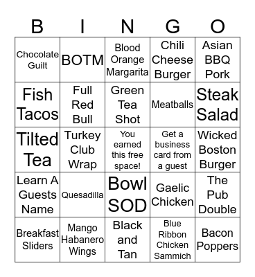 Tilted Kilt Bingo!!!  Bingo Card