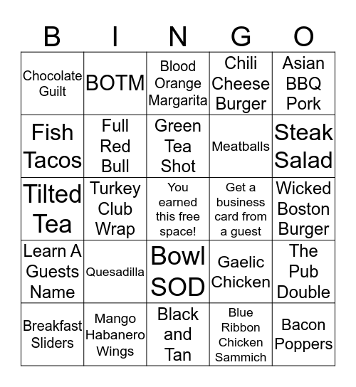 Tilted Kilt Bingo!!!  Bingo Card