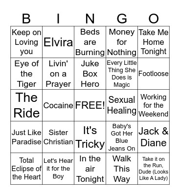 BOP Music Bingo Card