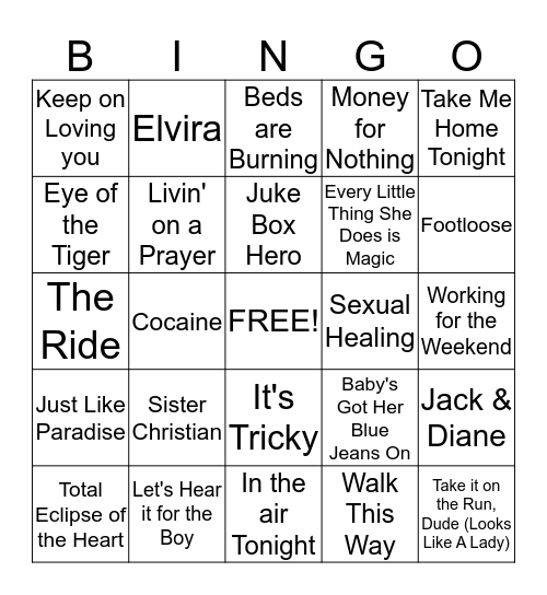 BOP Music Bingo Card
