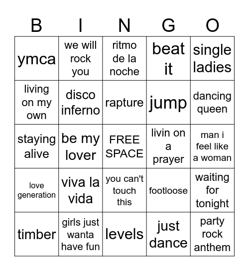 rock n roll bingo IT'S PARTY TIME Bingo Card