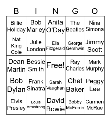 Musical Bingo Card