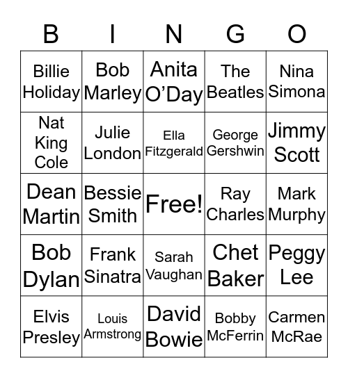 Musical Bingo Card