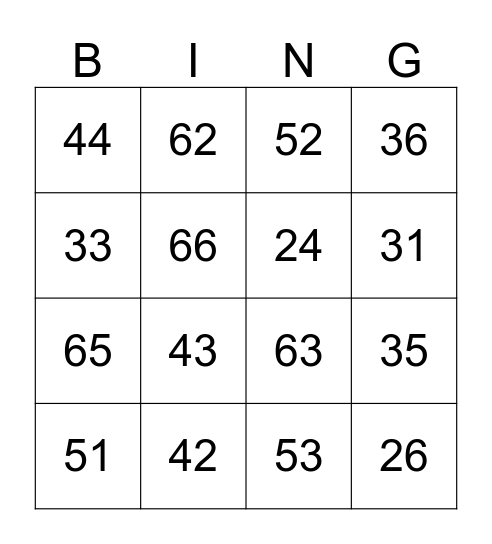 10 More than_____ Bingo Card