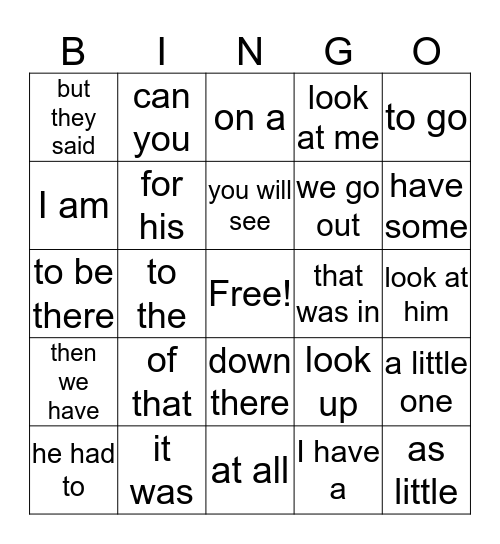 Sight Word Phrases Bingo Card