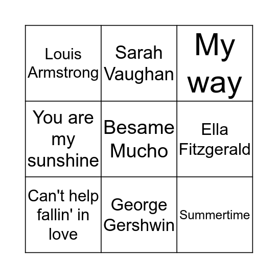 Musical Bingo Card