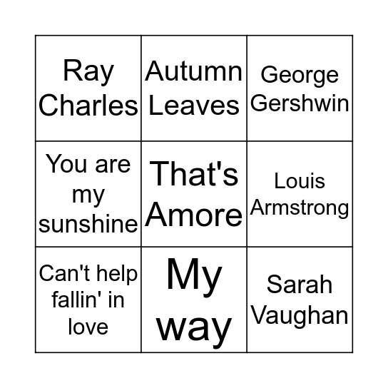 Musical Bingo Card