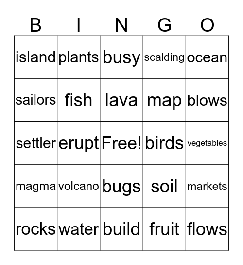 Volcanoes Bingo Card