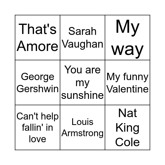 Musical Bingo Card