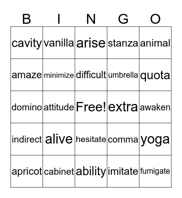 Schwa Bingo Card