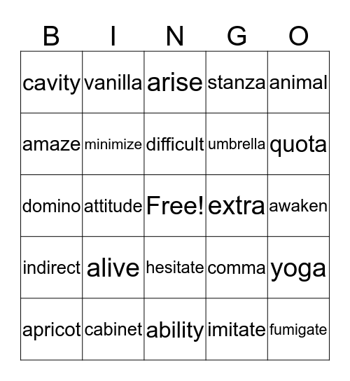 Schwa Bingo Card